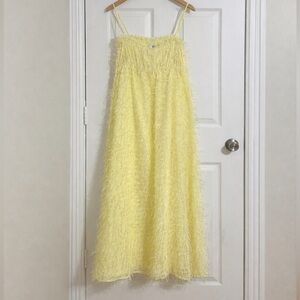 ASOS Yellow Shimmer Textured Eyelash Feathered Maxi Dress Straps S/M Party